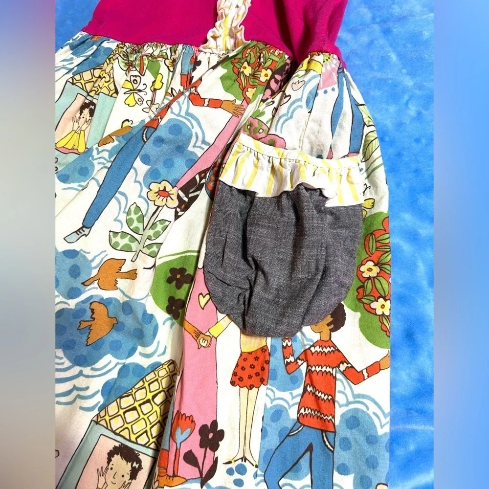 Vintage Unique Sweethoney‎ Sleeveless Dress with Whimsical Print, Pockets